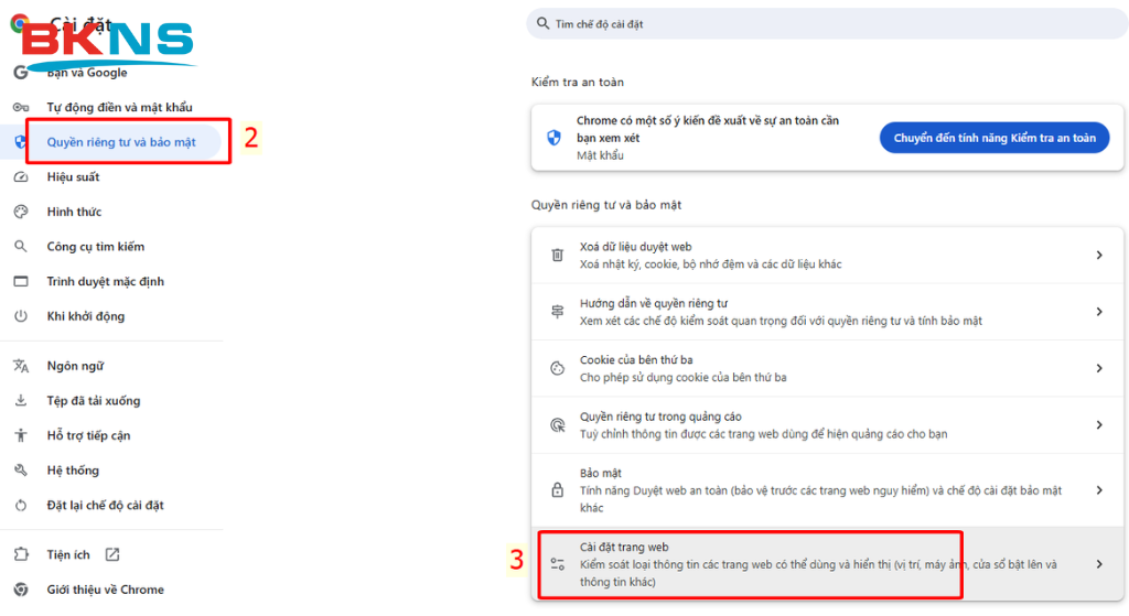 Thiết lập quyền riêng tư và bảo mật để quản lý cách các trang web gửi thông báo