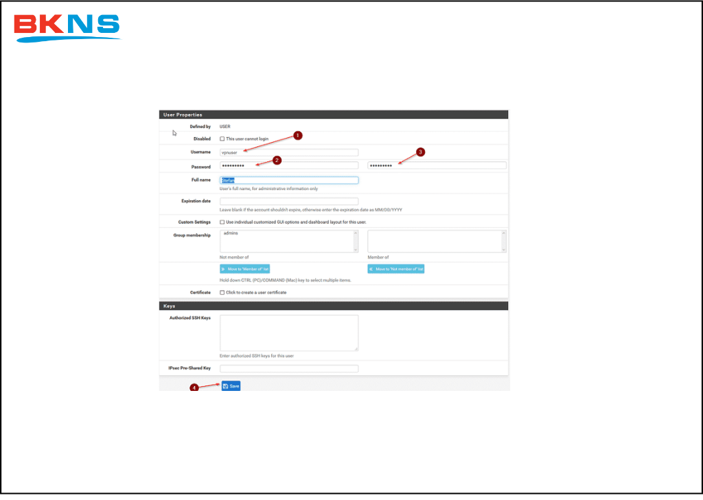 Điền Username và Password rồi lưu lại