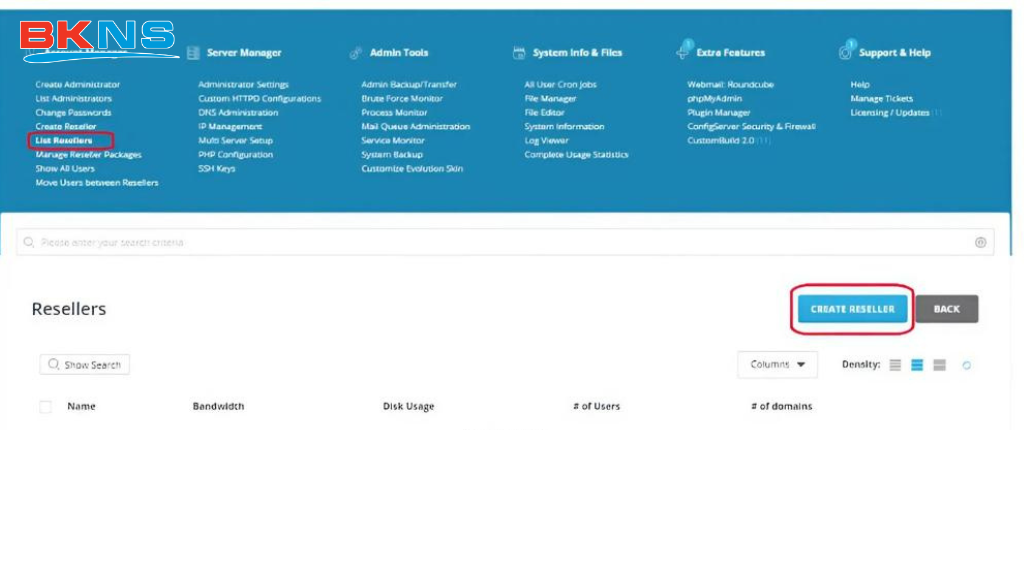 Sau khi đã tạo Packages chúng ta có thể tạo acc Reseller