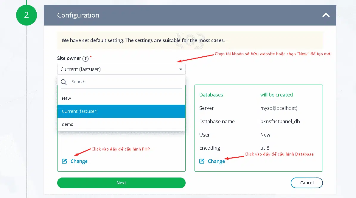 Thiết lập PHP và database