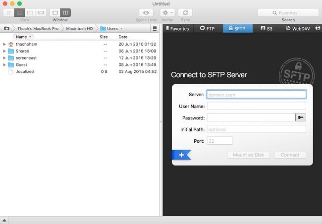 Đăng nhập sFTP trên macOS