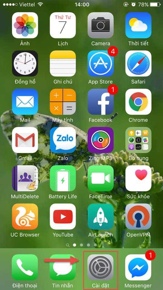 Mở phần Settings tại giao diện chính