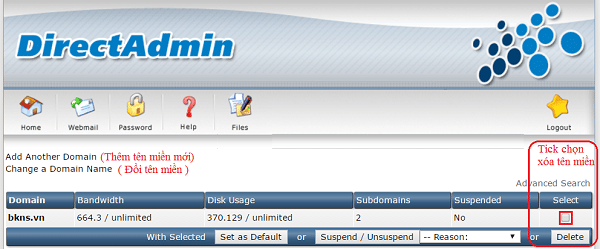 Chọn Domain Setup tại khu vực 1 để quản lý thêm, sửa xóa domain chính