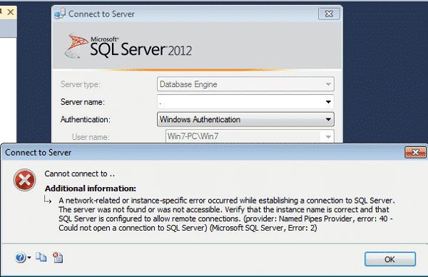 Khắc phục lỗi cannot connect được SQL server 2012