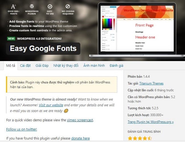 Plugin font chữ cho wordpress tốt nhất Easy Google Fonts