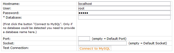 Điền thông tin tên user database, mật khẩu user, databasename vào và chọn Kết nối tới MY SQL