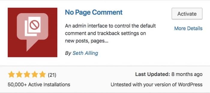 Tắt bình luận trong wordpress với plugin No Page Comment