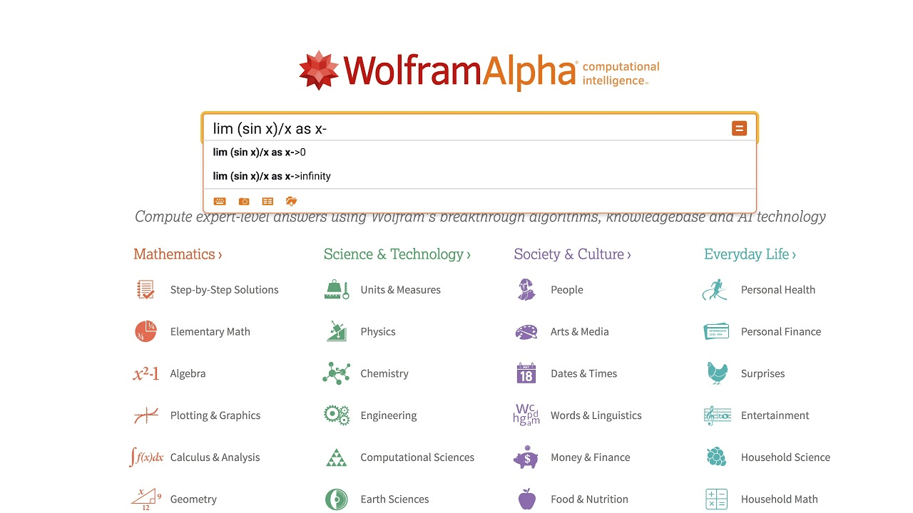 WolframAlpha trả về một kết quả duy nhất cho mỗi lần tìm kiếm
