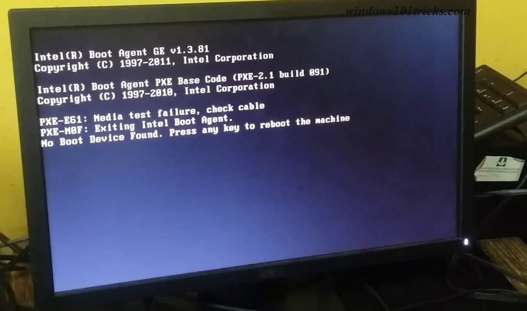 No boot device found Error on Windows 10