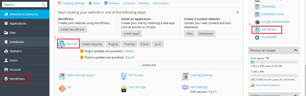 Chọn mục WordPress 