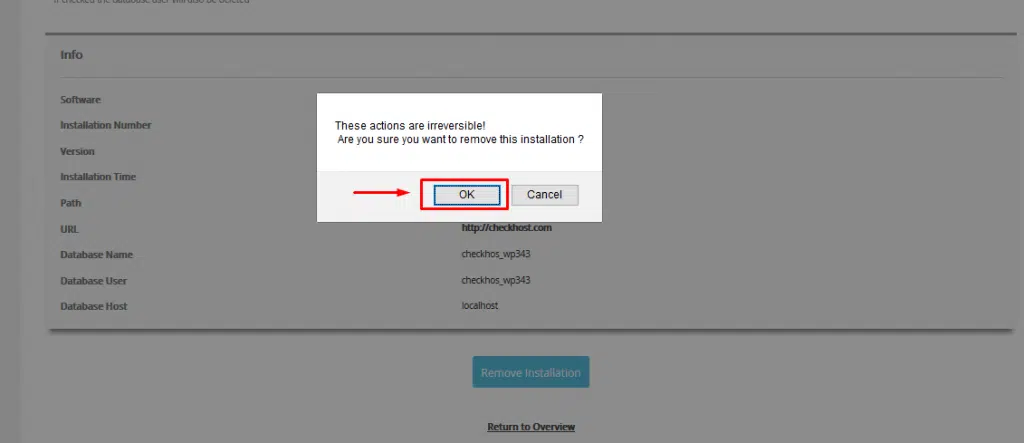  Remove Installation -> OK