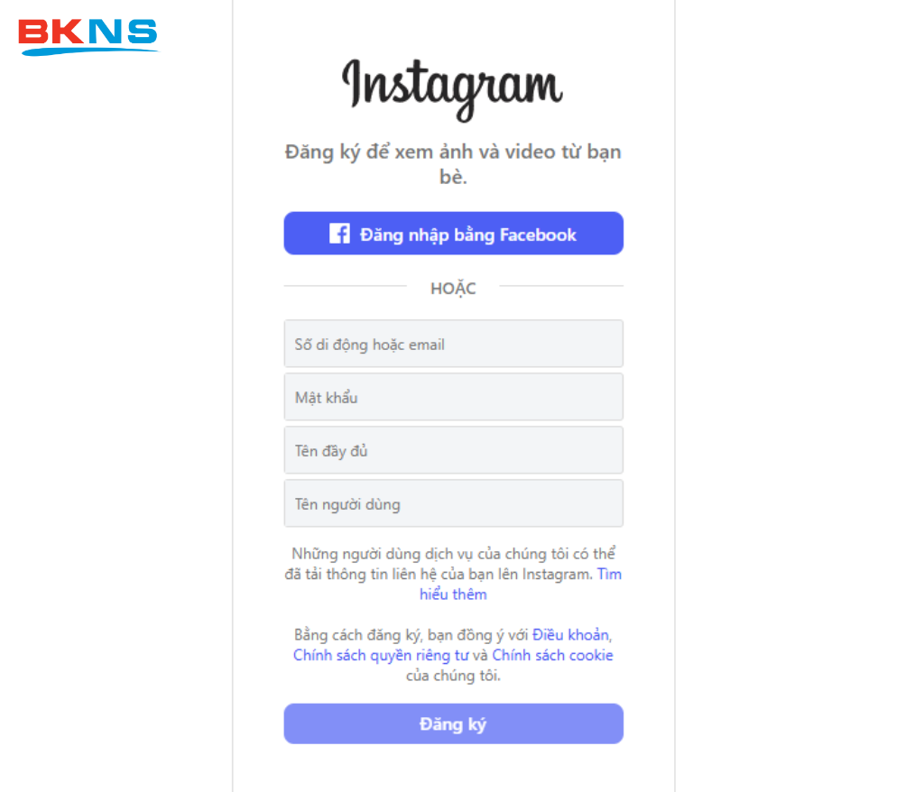 Điền đầy đủ thông tin đăng ký