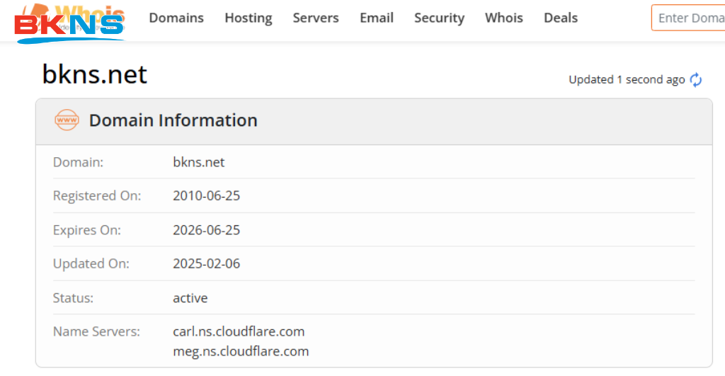 Công cụ Whois trả về kết quả tình trạng tên miền