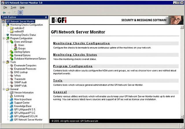 GFI Network Server Monitor tập trung vào việc phát hiện sự cố, theo dõi trạng thái dịch vụ