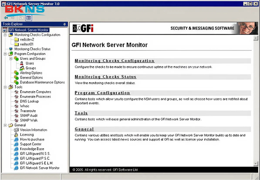 GFI Network Server Monitor tập trung vào việc phát hiện sự cố, theo dõi trạng thái dịch vụ