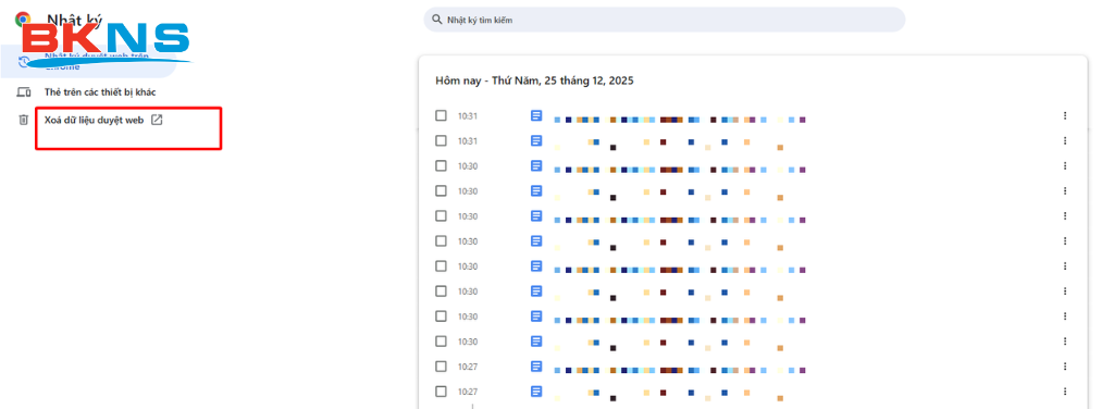 Xóa toàn bộ lịch sử đã sử dụng trước đó
